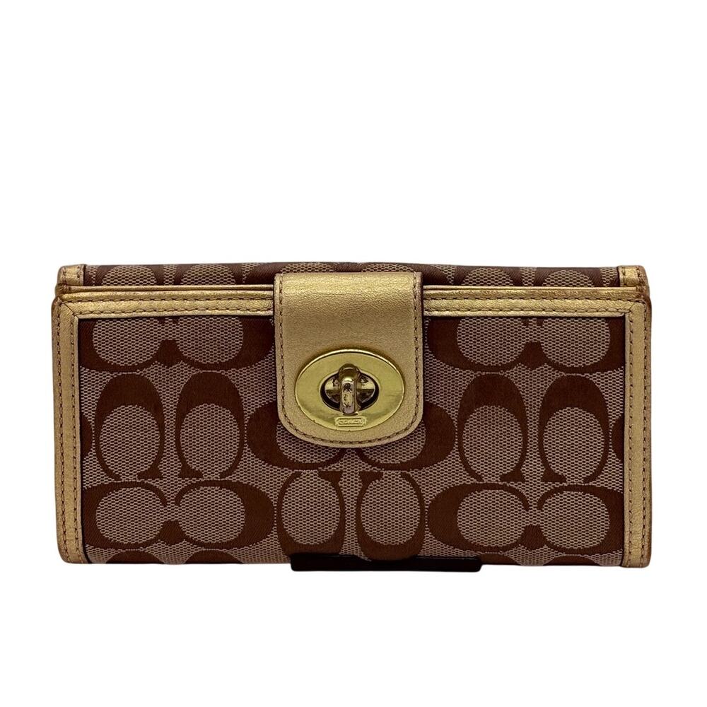 Coach Wallet Vintage COACH 2-1 Wallet in Signature Tan Jacquard & Metallic Gold